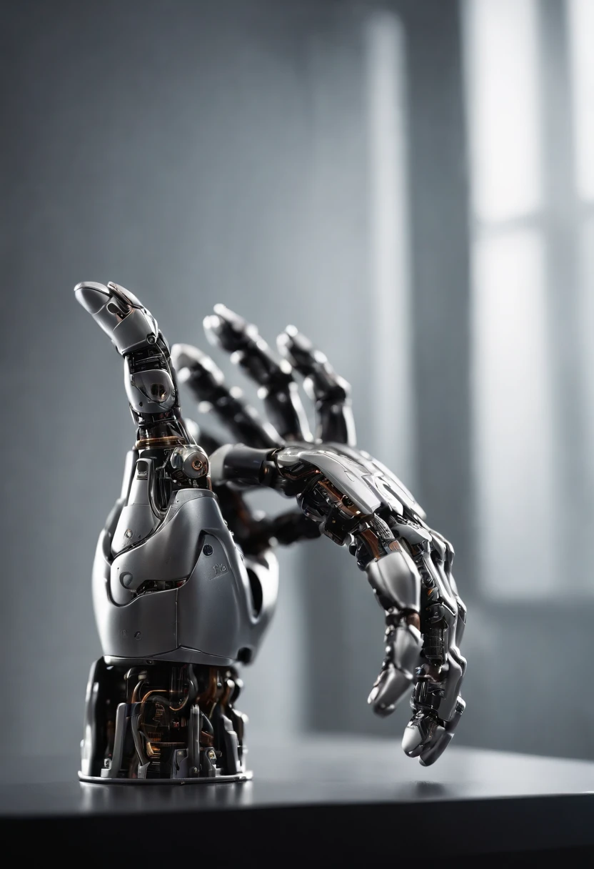 Visualize a captivating image where the subject is a beautiful robotic hand, captured with an exquisite focus on intricate details and a shallow depth of field. Dive into extreme micro-details to emphasize the mechanical intricacies, sleek surfaces, and futuristic design of the robotic hand, set against a backdrop that exudes a sense of advanced technology and innovation.
Highlight the micro-details of the robotic hand, capturing the precision in its construction, the reflective surfaces, and the subtle variations in texture that define its futuristic aesthetics. Zoom in on elements like the play of light on metallic surfaces, the intricate joints, and the small details that contribute to the hand's technological allure.
Emphasize the shallow depth of field to bring the robotic hand into sharp focus while allowing the futuristic background to blur, creating a sense of depth and drawing attention to the advanced details of the subject. Utilize this technique to enhance the visual impact and highlight the contrast between the futuristic hand and its environment.
Consider the lighting to enhance the micro-details, using futuristic lighting sources to create a dynamic and visually appealing composition. Illuminate the robotic hand with a mix of ambient and artificial light, casting shadows that add depth and accentuate the futuristic elements.
Imagine the robotic hand in a graceful pose or engaged in a futuristic activity that adds narrative depth to the image. Craft an intimate yet high-tech scene that not only captures the micro-details of the robotic hand but also evokes a sense of innovation, sophistication, and the merging of human and machine.
This detailed prompt aims to inspire the creation of a highly detailed and macro-focused image featuring a beautiful robotic hand as the subject, with intricate details and a shallow depth of field against a futuristic background, creating a visually compelling and technologically advanced composition.