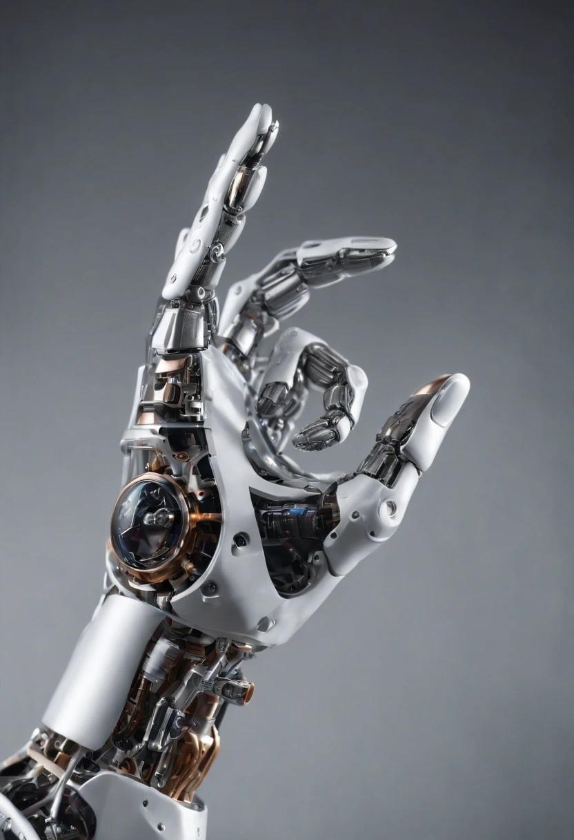 Visualize a captivating image where the subject is a beautiful robotic hand, captured with an exquisite focus on intricate details and a shallow depth of field. Dive into extreme micro-details to emphasize the mechanical intricacies, sleek surfaces, and futuristic design of the robotic hand, set against a backdrop that exudes a sense of advanced technology and innovation.
Highlight the micro-details of the robotic hand, capturing the precision in its construction, the reflective surfaces, and the subtle variations in texture that define its futuristic aesthetics. Zoom in on elements like the play of light on metallic surfaces, the intricate joints, and the small details that contribute to the hand's technological allure.
Emphasize the shallow depth of field to bring the robotic hand into sharp focus while allowing the futuristic background to blur, creating a sense of depth and drawing attention to the advanced details of the subject. Utilize this technique to enhance the visual impact and highlight the contrast between the futuristic hand and its environment.
Consider the lighting to enhance the micro-details, using futuristic lighting sources to create a dynamic and visually appealing composition. Illuminate the robotic hand with a mix of ambient and artificial light, casting shadows that add depth and accentuate the futuristic elements.
Imagine the robotic hand in a graceful pose or engaged in a futuristic activity that adds narrative depth to the image. Craft an intimate yet high-tech scene that not only captures the micro-details of the robotic hand but also evokes a sense of innovation, sophistication, and the merging of human and machine.
This detailed prompt aims to inspire the creation of a highly detailed and macro-focused image featuring a beautiful robotic hand as the subject, with intricate details and a shallow depth of field against a futuristic background, creating a visually compelling and technologically advanced composition.