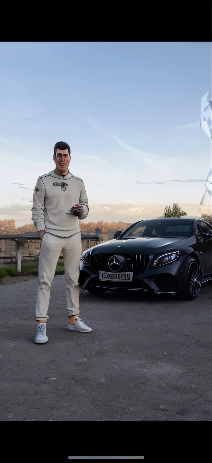 Change only the car image. Make it in the Cars cartoon style and leave the Mercedes icon