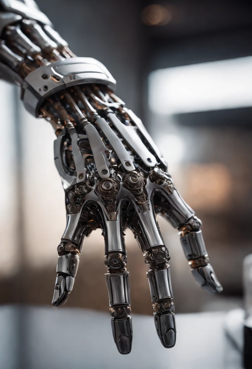 Visualize a captivating image where the subject is a beautiful robotic hand, captured with an exquisite focus on intricate details and a shallow depth of field. Dive into extreme micro-details to emphasize the mechanical intricacies, sleek surfaces, and futuristic design of the robotic hand, set against a backdrop that exudes a sense of advanced technology and innovation.
Highlight the micro-details of the robotic hand, capturing the precision in its construction, the reflective surfaces, and the subtle variations in texture that define its futuristic aesthetics. Zoom in on elements like the play of light on metallic surfaces, the intricate joints, and the small details that contribute to the hand's technological allure.
Emphasize the shallow depth of field to bring the robotic hand into sharp focus while allowing the futuristic background to blur, creating a sense of depth and drawing attention to the advanced details of the subject. Utilize this technique to enhance the visual impact and highlight the contrast between the futuristic hand and its environment.
Consider the lighting to enhance the micro-details, using futuristic lighting sources to create a dynamic and visually appealing composition. Illuminate the robotic hand with a mix of ambient and artificial light, casting shadows that add depth and accentuate the futuristic elements.
Imagine the robotic hand in a graceful pose or engaged in a futuristic activity that adds narrative depth to the image. Craft an intimate yet high-tech scene that not only captures the micro-details of the robotic hand but also evokes a sense of innovation, sophistication, and the merging of human and machine.
This detailed prompt aims to inspire the creation of a highly detailed and macro-focused image featuring a beautiful robotic hand as the subject, with intricate details and a shallow depth of field against a futuristic background, creating a visually compelling and technologically advanced composition.