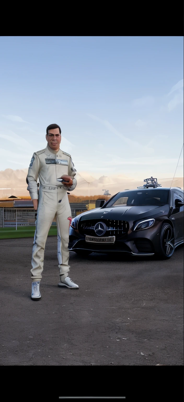 Background make a racing track. Make a car like in the cartoon Cars, but leave the Mercedes badge
