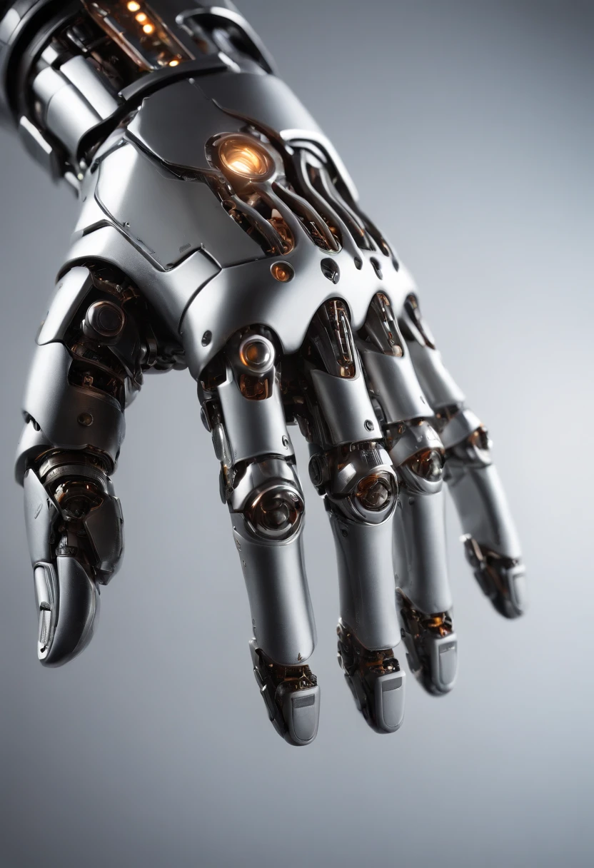 Visualize a captivating image where the subject is a beautiful robotic hand, captured with an exquisite focus on intricate details and a shallow depth of field. Dive into extreme micro-details to emphasize the mechanical intricacies, sleek surfaces, and futuristic design of the robotic hand, set against a backdrop that exudes a sense of advanced technology and innovation.
Highlight the micro-details of the robotic hand, capturing the precision in its construction, the reflective surfaces, and the subtle variations in texture that define its futuristic aesthetics. Zoom in on elements like the play of light on metallic surfaces, the intricate joints, and the small details that contribute to the hand's technological allure.
Emphasize the shallow depth of field to bring the robotic hand into sharp focus while allowing the futuristic background to blur, creating a sense of depth and drawing attention to the advanced details of the subject. Utilize this technique to enhance the visual impact and highlight the contrast between the futuristic hand and its environment.
Consider the lighting to enhance the micro-details, using futuristic lighting sources to create a dynamic and visually appealing composition. Illuminate the robotic hand with a mix of ambient and artificial light, casting shadows that add depth and accentuate the futuristic elements.
Imagine the robotic hand in a graceful pose or engaged in a futuristic activity that adds narrative depth to the image. Craft an intimate yet high-tech scene that not only captures the micro-details of the robotic hand but also evokes a sense of innovation, sophistication, and the merging of human and machine.
This detailed prompt aims to inspire the creation of a highly detailed and macro-focused image featuring a beautiful robotic hand as the subject, with intricate details and a shallow depth of field against a futuristic background, creating a visually compelling and technologically advanced composition.