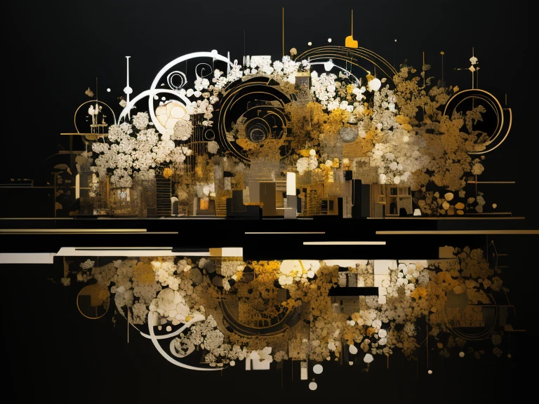 ((Artistic Masterpiece)),((abstract painting)),((Avant-garde)),(contemporary art), Temporary art, design. (Mix of Geometrical and organical shapes), (plane), (mix of trigonometry with fractals ). Modern architectural forms. (High quality), (graphic drawing), (laconic, clear silhouette), (Clear graphic line - color graphics), (drawn surrealistic style), high artistic quality of the image.