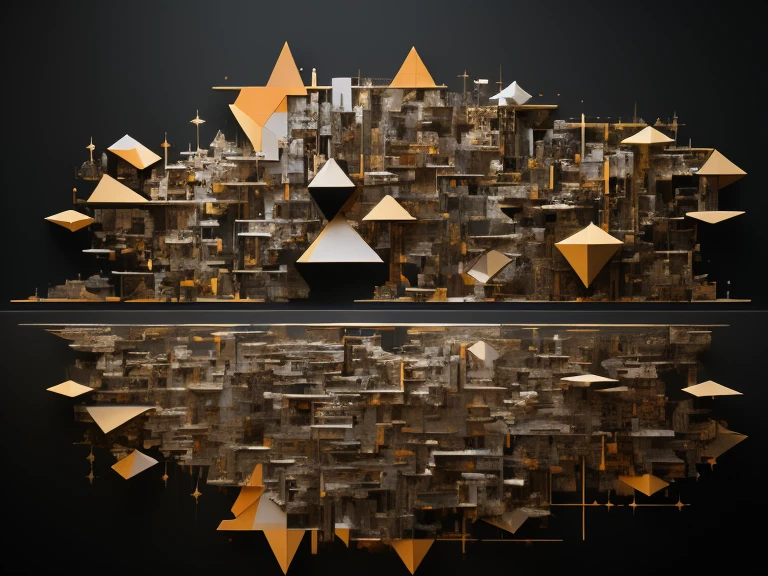 ((Artistic Masterpiece)),((abstract painting)),((Avant-garde)),(contemporary art), Temporary art, design. (Geometric and organic shapes), (plane), (trigonometry and fractals). Modern architectural forms. Project. High quality. Wide format 8K. Restrained range of colors. Clarity of forms.