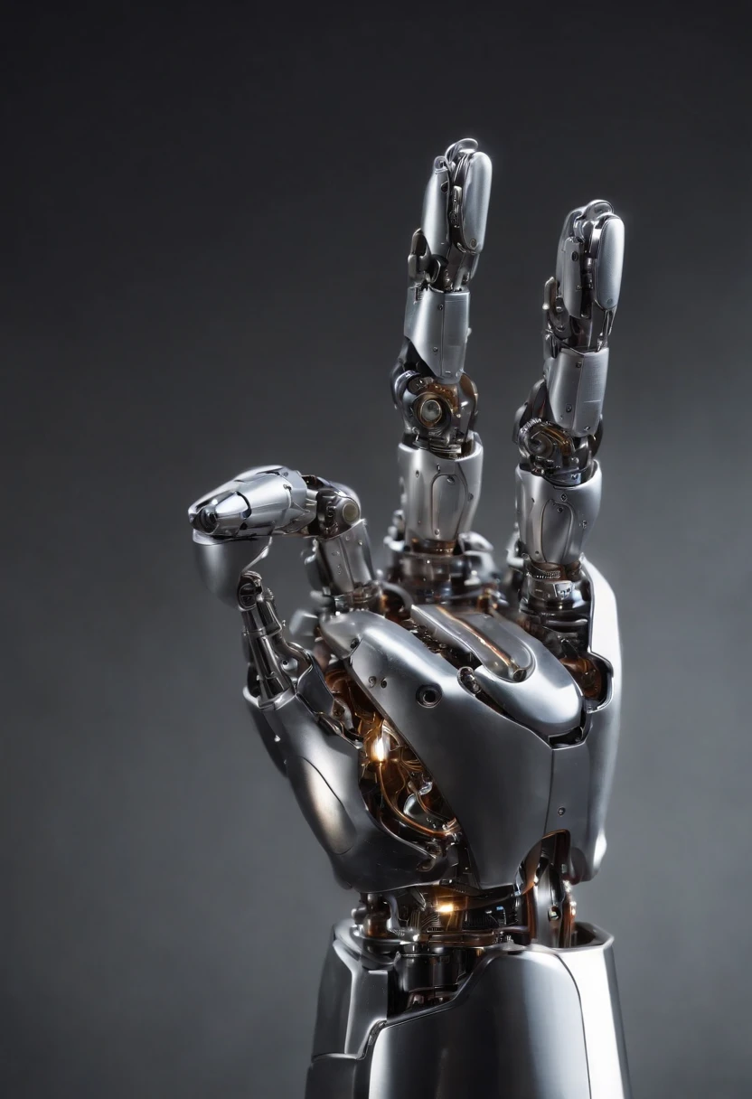 Visualize a captivating image where the subject is a beautiful robotic hand, captured with an exquisite focus on intricate details and a shallow depth of field. Dive into extreme micro-details to emphasize the mechanical intricacies, sleek surfaces, and futuristic design of the robotic hand, set against a backdrop that exudes a sense of advanced technology and innovation.
Highlight the micro-details of the robotic hand, capturing the precision in its construction, the reflective surfaces, and the subtle variations in texture that define its futuristic aesthetics. Zoom in on elements like the play of light on metallic surfaces, the intricate joints, and the small details that contribute to the hand's technological allure.
Emphasize the shallow depth of field to bring the robotic hand into sharp focus while allowing the futuristic background to blur, creating a sense of depth and drawing attention to the advanced details of the subject. Utilize this technique to enhance the visual impact and highlight the contrast between the futuristic hand and its environment.
Consider the lighting to enhance the micro-details, using futuristic lighting sources to create a dynamic and visually appealing composition. Illuminate the robotic hand with a mix of ambient and artificial light, casting shadows that add depth and accentuate the futuristic elements.
Imagine the robotic hand in a graceful pose or engaged in a futuristic activity that adds narrative depth to the image. Craft an intimate yet high-tech scene that not only captures the micro-details of the robotic hand but also evokes a sense of innovation, sophistication, and the merging of human and machine.
This detailed prompt aims to inspire the creation of a highly detailed and macro-focused image featuring a beautiful robotic hand as the subject, with intricate details and a shallow depth of field against a futuristic background, creating a visually compelling and technologically advanced composition.