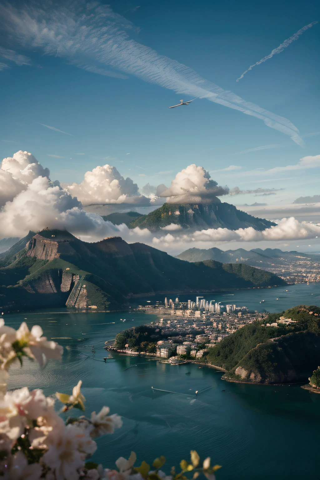 cidades, early evening，folhagem de outono，cercado por nuvem，nuvens espessas，alta qulidade，tmasterpiece，hyper-realistic，Ultra foto realsisim，8k，super-fino，Ultra - Detalhado，Ultra-wide viewing angle，dynamic viewing angle，NOhumans