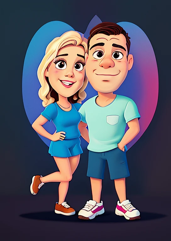cartoon of a man and a woman next to each other in front of a heart, in cartoon style, caricatural, arte digital dos desenhos animados, Casal feliz, arte dos desenhos animados, Cartoon style illustration, retrato de casais, caricature illustration, desenho animado de arte digital, charicatura, retrato de casal, estilo caricatura, par, romantic couple, Homem e mulher apaixonados, caricatura!!!