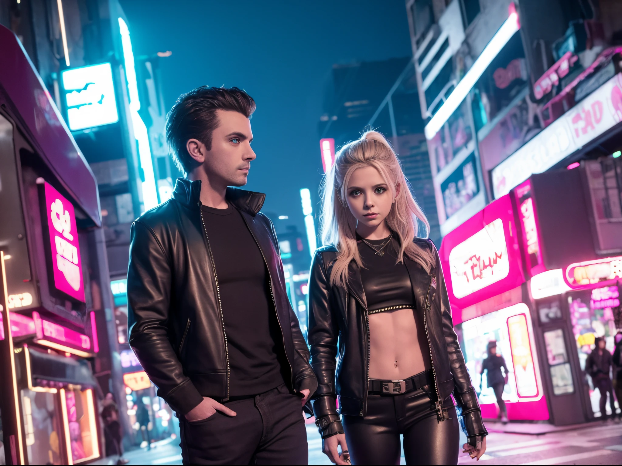 Transport Buffy into a cyberpunk cityscape with neon-lit streets. Vampires, outlined in digital shadows, navigate the gritty metropolis, merging the cyberpunk vibe with the mysticism of the Buffy universe.