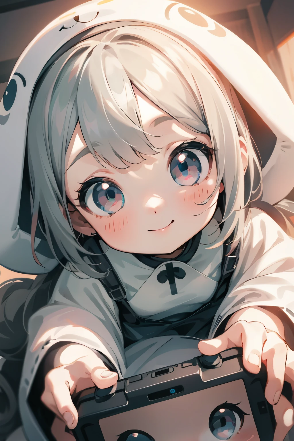 best qualtiy、1girl in、、A smile、cute little、kawaii eyes、play video games