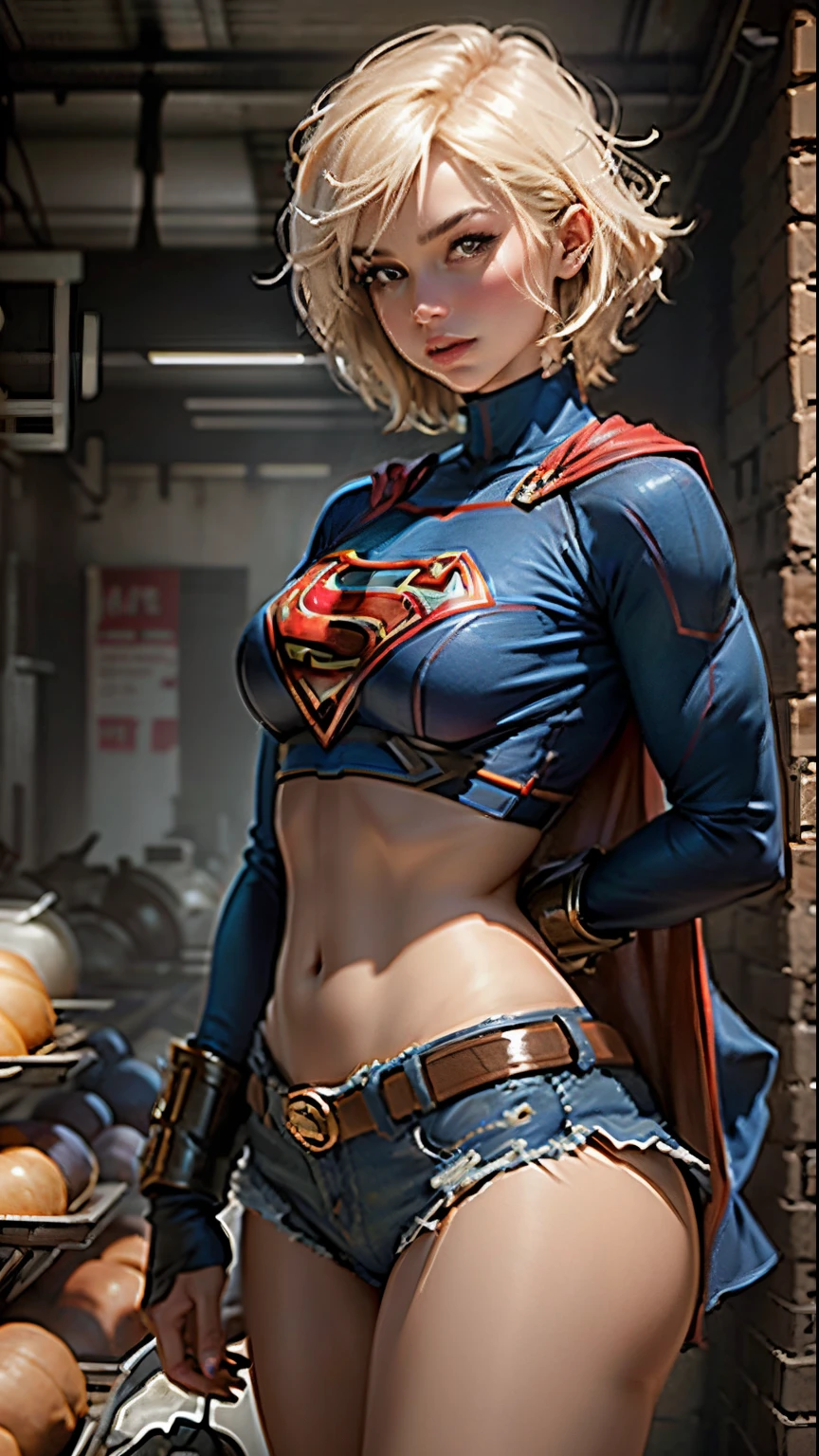 Beautiful woman short hair defined body big breasts, wearing Supergirl cosplay