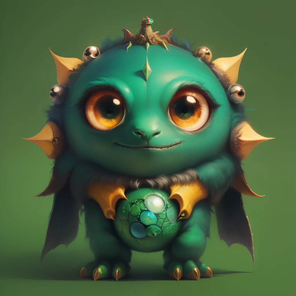 Green cute monster with 14 eyes