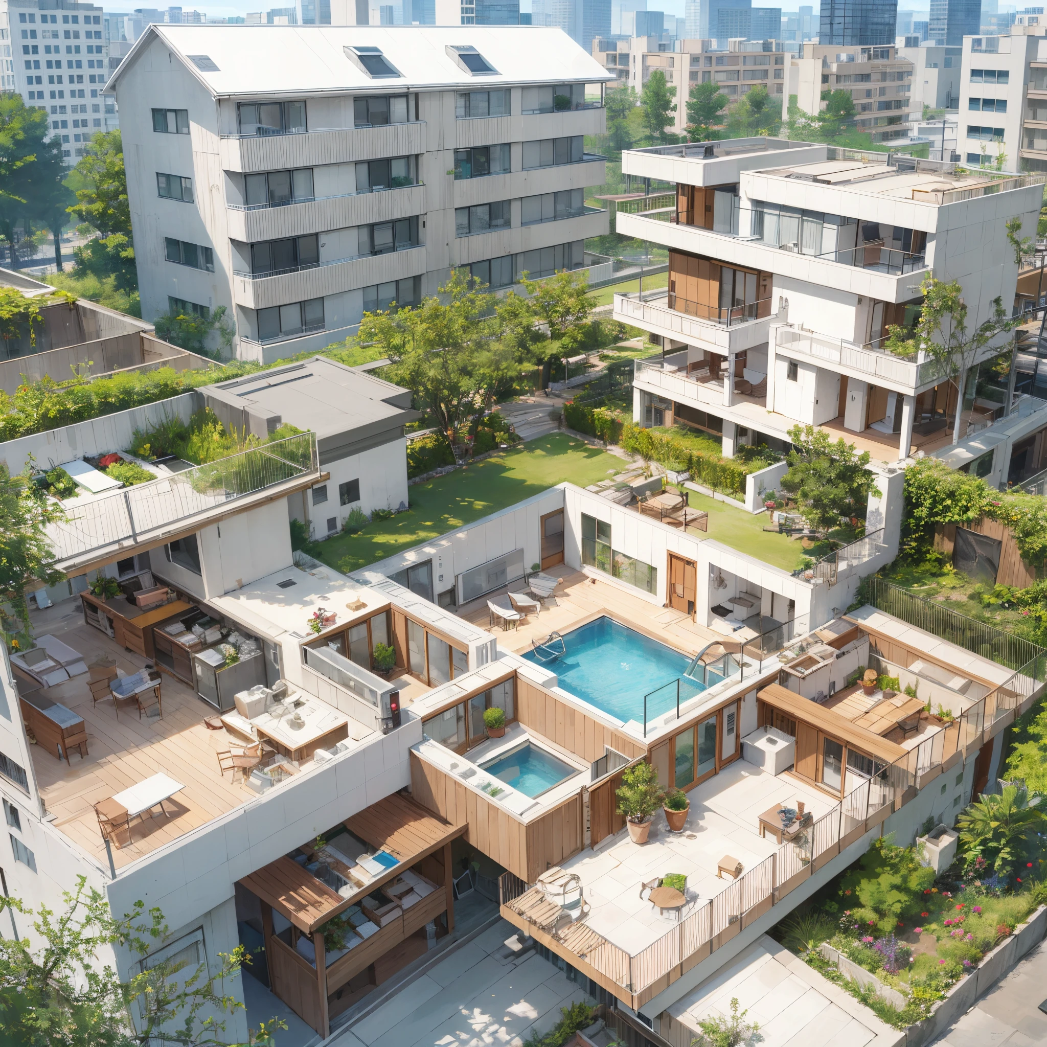 Create a condominium with houses and leisure areas with plan-shaped squares.