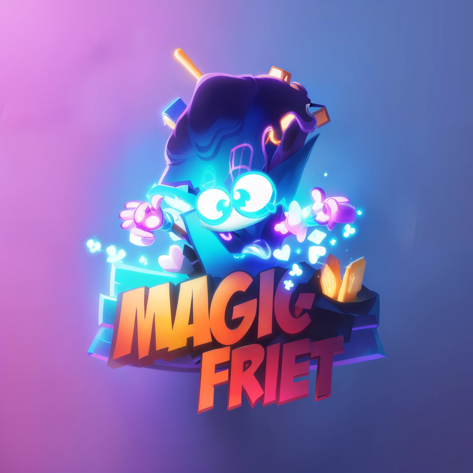 a cartoon character with a toothbrush and a magic fry, magic effects, magical effect, magic item, mobile game art, magic fantasy, best fries, magic belt, amazing splashscreen artwork, promo art, mobile game background, magic experiment, mobile game asset, official splash art, epic magic effects, concept art, splash screen art, concept art, colorful magic effects    rework the image  keep the name in the image