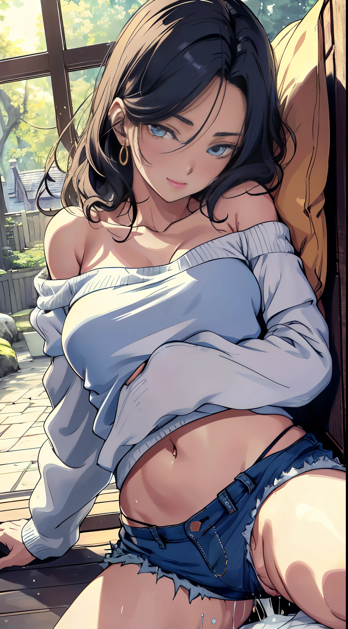 tmasterpiece， best qualtiy， ultra - detailed， absurderes， Portrait Beautiful Android 18db， 独奏， 耳Nipple Ring， (The bikini:1.5)，Underdressing，jewely， (Off-the-shoulder clothing:1.5)，cleavage， upper body closeup，ssmile， Thongs， vests， 云， Skysky， daysies， outside of house，Denim super shorts，best qualtiy， tmasterpiece， intricate detailes， tonemapping， Sharp Focus， ultra - detailed， Altstati is a trend，​masterpiece、Ultra Definition Illustration、top-quality、Particles of light、ultra-definition、8k wallpaper、(bright colour:1.2)、独奏、(adult lady)、huge tit、(Plump body)、disheveled hair、shinny hair、（brow）、shinny skin、（outside of house、the woods）、Orgasm Face、closed eye、Blushing cheeks、Arched back、(vaginal pennis:1.2)、(male people:1.3)、heterosexuality、(lying back on:1.6)、(Open leg women:1.4)、(Intense sex:1.7)、(cum shots:1.2)、nsfw、pov、