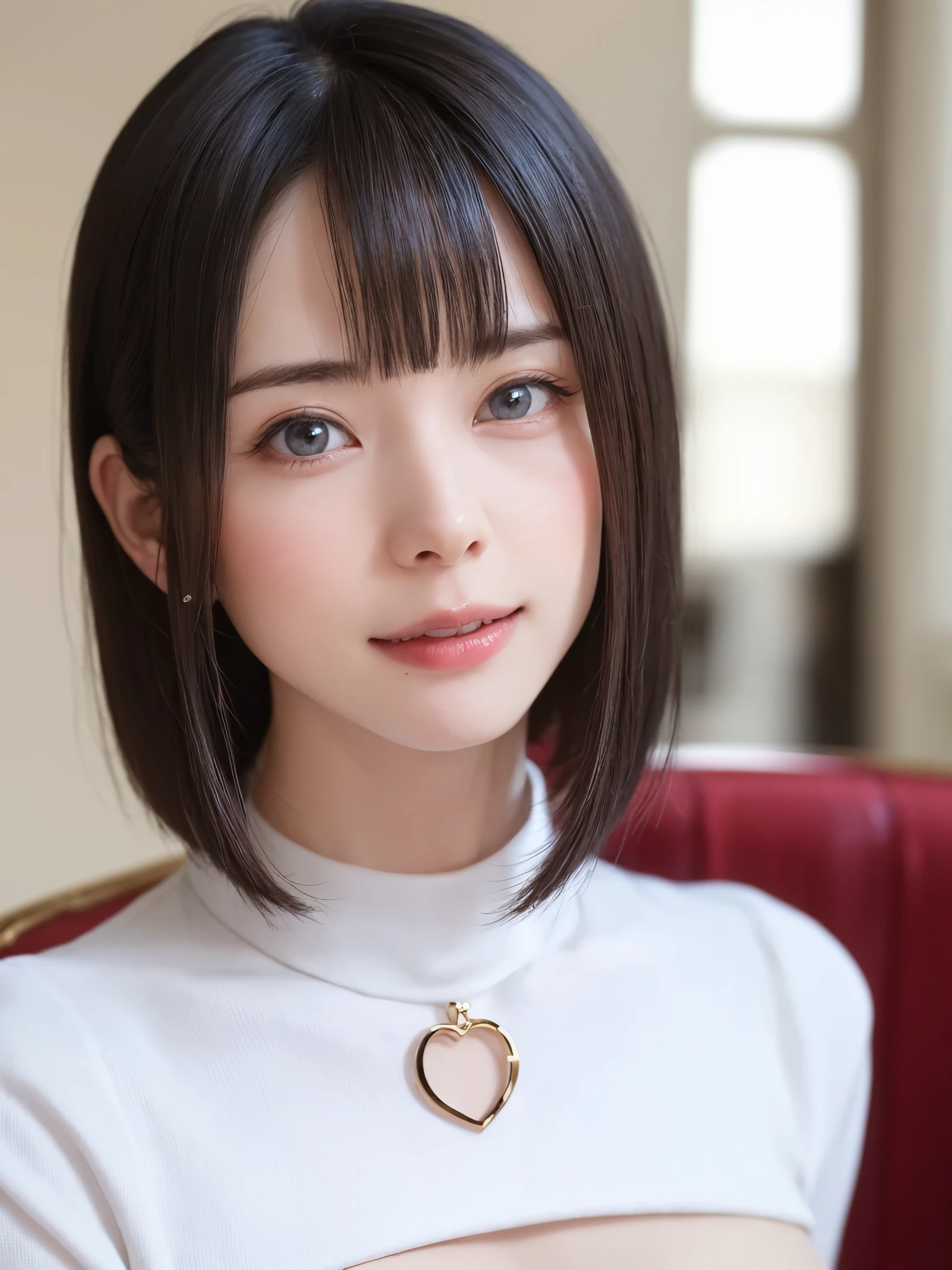 (masutepiece, top-quality、Very attractive adult beauty、Add intense highlights to the eyes、Look firmly at the camera:1.4、Beautiful woman full of adult charm、Ideal ratio body proportions、Perfect Anatomy、Brunette Short Bob Hair、Lustrous hair、lipgloss),1girl in, 独奏, Light brown shiny hair, muffler,realisitic, looking at the viewers、Tilt your head slightly, Bright colored crystal light blue eyes, short shiny hair、 White turtleneck outfit with a hole in the center of the chest,Sexy white turtleneck knit sweater with a round hole in the middle of the chest、 s lips, lipgloss,bangss, The upper part of the body、big eye、Lashes、The face is a little red、Embarrassing)、((Road system in Italy in winter))、((Shorthair with bangs、big eye、Put very strong highlights in your students、{Gigantic|Big|Huge|Mega} breasts:1.4、very Bigger breasts、gazing at viewer、Very beautiful beauty、Put your ears out、long neck、little smiling、Beautiful teeth、Open your mouth and smile、Heart-shaped pupil))、28 year old、Very cute supermodel、