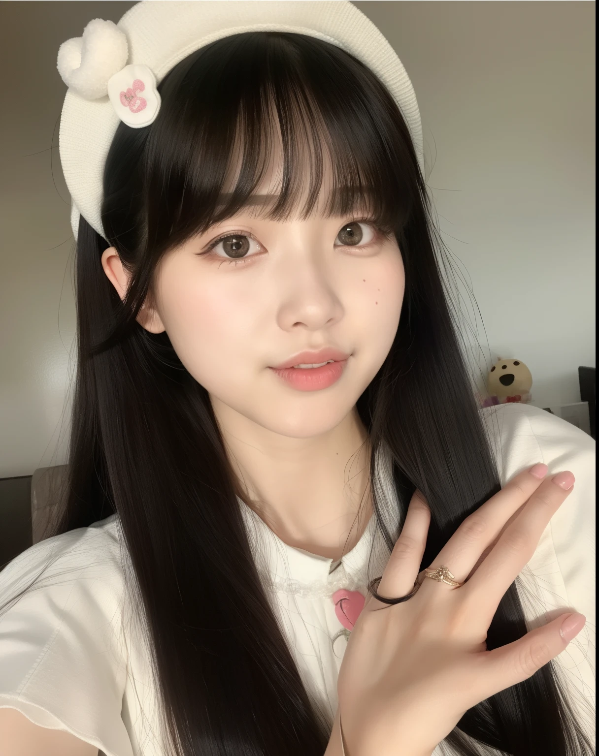 there is a woman with long hair wearing a white dress and a hat, Ulzzang, Kim Doyoung, young adorable korean face, Jaeyeon Nam, wan adorable korean face, linda Delphine, branco hime corte penteado,  coreana, meninai bonito, Lalisa Manobal, O corte Hime, Ela tem cabelo preto com franja, Sakimichan