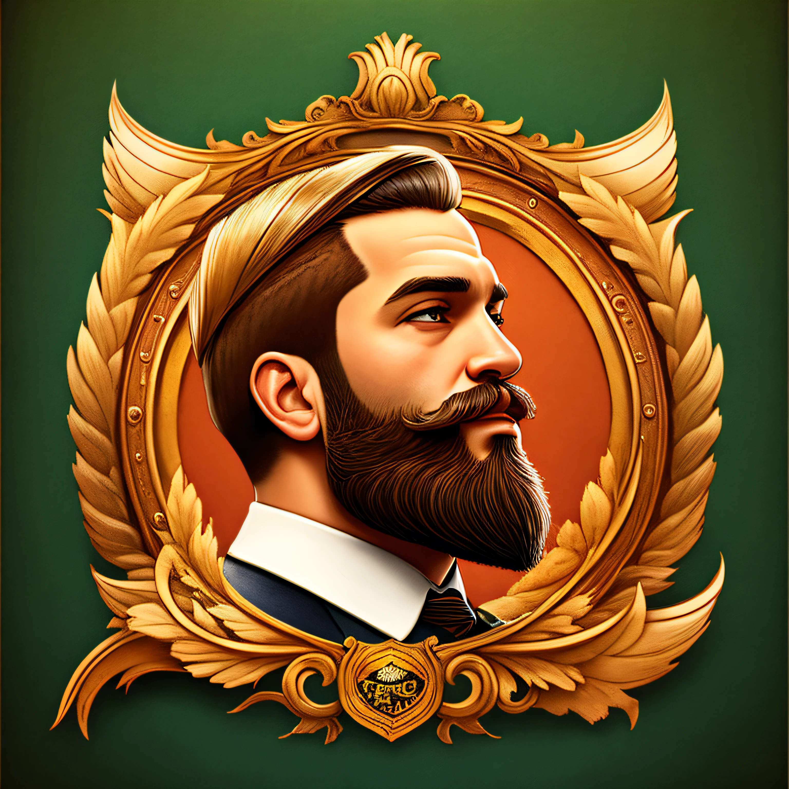 A man with a beard and a bow tie in a golden frame - SeaArt AI