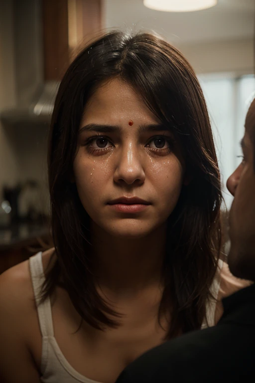 /imagine prompt: real indian, personality: [Illustrate a close-up shot of a girl, around 18 years old, with tears streaming down her face. She has a pleading expression, looking directly into her father's eyes, as she asks the heartbreaking question about her brother. Convey the emotion and vulnerability in her face and eyes. The room should be dimly lit, symbolizing the heaviness of the atmosphere]unreal engine, hyper real --q 2 --v 5.2 --ar 1:1
