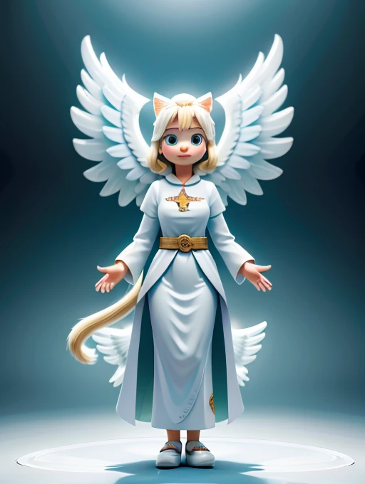 ((Toraneko)),white color hair ,Cat's ears,(Circle of Angels)、Q version,(toddlers,Baby), adolable, standing on your feet, Master masterpieces, hight resolution,8K,detailedbackground,hightquality,Libido boy,(((独奏))),(Angel wings,angelic halo,(white robes),bare-legged:0.6),looking at viewert,angle of view,From above,Dreams,Magical,baiyun,(Warm light source:1.2),Upper air,on clouds,delighted expression,(((Big Angel Wings)))