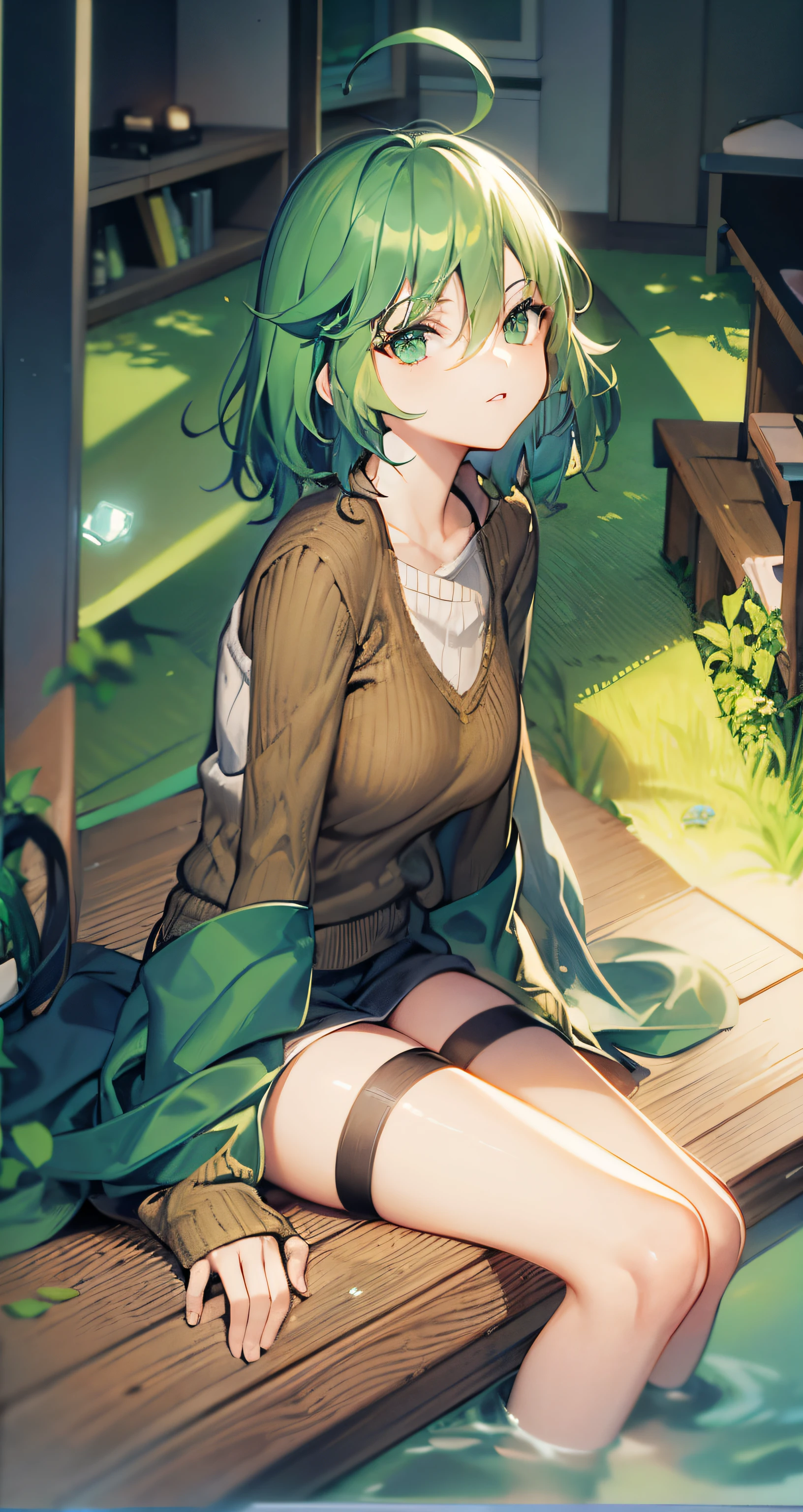 (masterpiece:1.2), (Highest quality:1.2), Ultra-high resolution, Very detailed, Perfect Eyes, Perfect Face, Perfect lighting,((Seated Anime Girl)), Headrest, anger, Surreal Girl, (1 person,boyish, , 17 years old:1.3),((alone:1.3)), , The charm of androgyny, (Very short hair), ((Black Hair)), Messy Hair, small and soft breasts,Slender body, Small Ass, Small green eyes,Fine and beautiful eyes, Well-proportioned iris and pupil, Expressive eyes, Beautiful and detailed lips, High resolution detailed hair, ((Light green jacket:1.4)),(White shirt:1.4),((Check skirt)), Light green socks, Brown Loafers, Student Bag, ultra high density skin, Portraiture, Gweiz-style artwork, Makoto Shinkai'Art Style, lofi Portraiture, Digital anime art, Makoto Shinkai style, LOFI Girl, Anime style illustrations, ロフィArt Style, Anime illustration