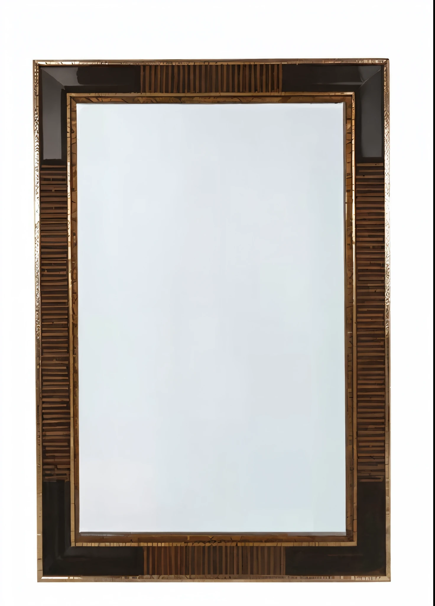a close up of a mirror with a brown frame and a white background, mirror, mirrors, with a mirror, tall thin frame, big mirrors, raphaël, bangalore, art-deco, mirror and glass surfaces, art - deco, 3 4 5 3 1, an art deco, baroque, regency, art deco, mirror background, with blunt brown border