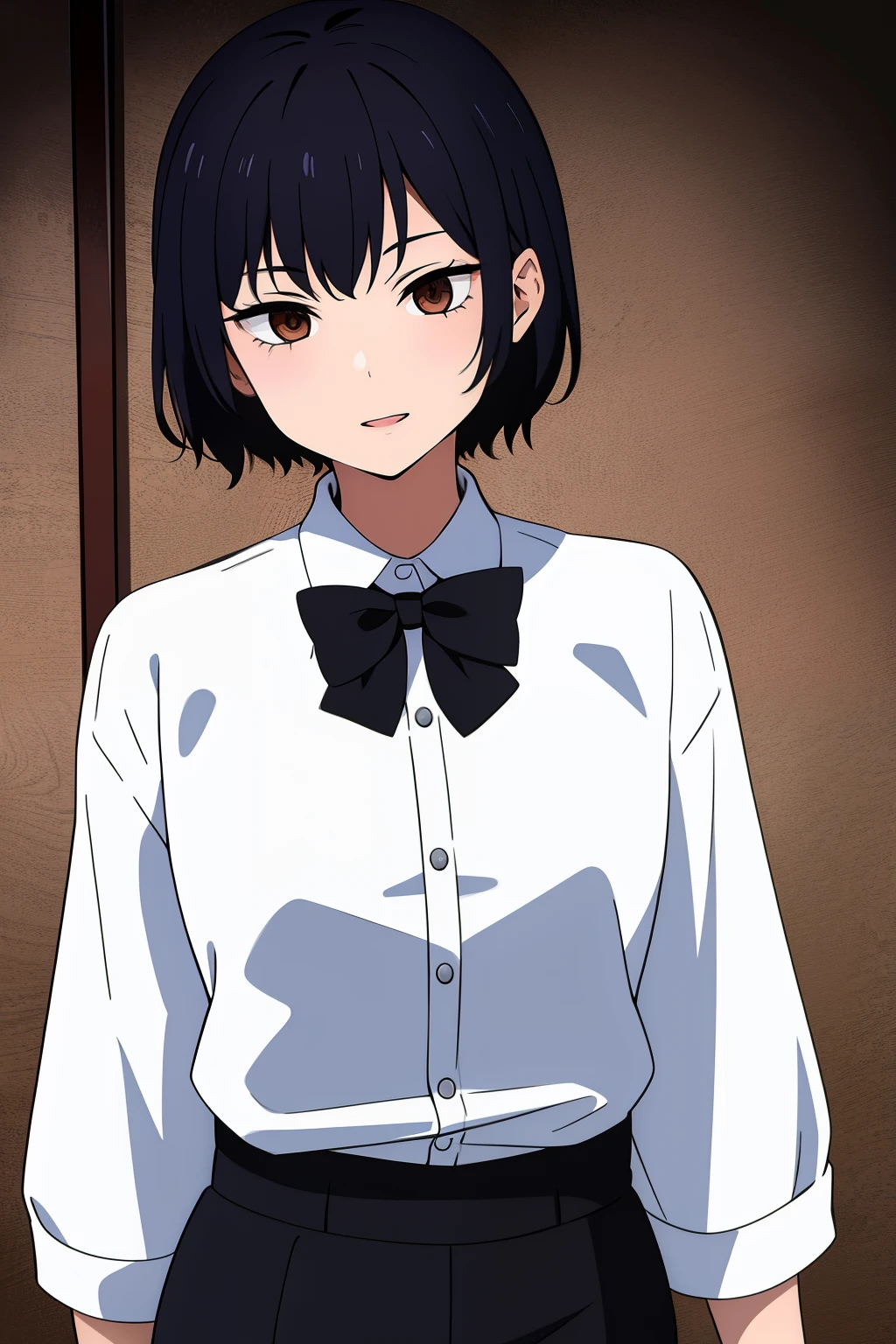 Cute girl, short hair, wearing a formal suit, Tie, big chest, sexy