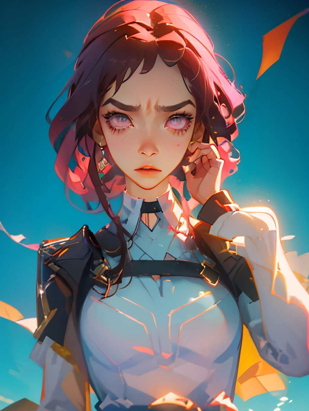 fortnite skin girl brown hair default skin blush hand on him angry