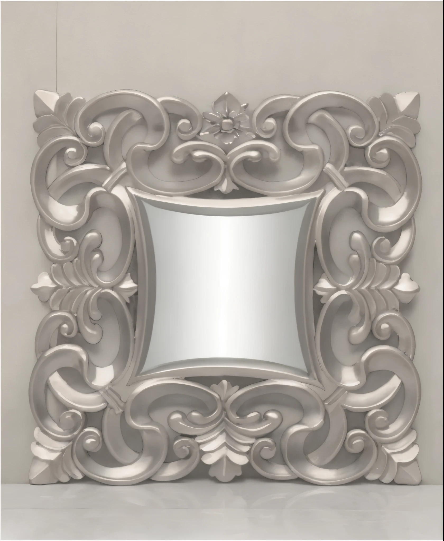 there is a silver mirror with a decorative design on it, mirror texture, mirrors, abstract mirrors, mirror background, baroque detailed, mirror and glass surfaces, baroque, mirrored, mirror, white elegant baroque design, baroque frame border, art piece frame, vintage - w 1 0 2 4, flat shaped chrome relief, ivory rococo, art deco, ornate frame