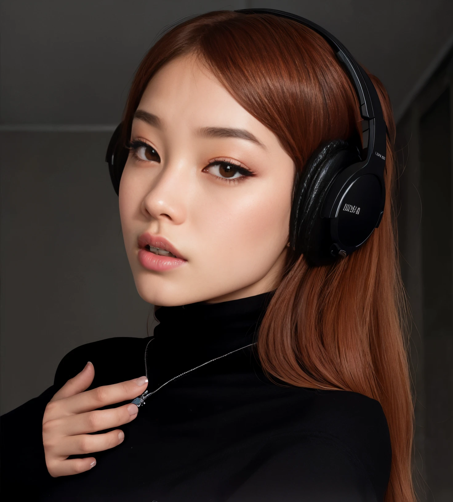 Hay una mujer con auriculares y un collar, con auriculares, con auriculares, Blackpink Jennie, Retrato de Jossi de Blackpink, con auriculares negros, ulzzang, Jossi de Blackpink, Sun Yunjoo, Jinyoung Shin, Heonhwa Choe, Jaeyeon Nam, Chica coreana, Usar auriculares, Parque Ji-min, Parque Roseanne de Blackpink