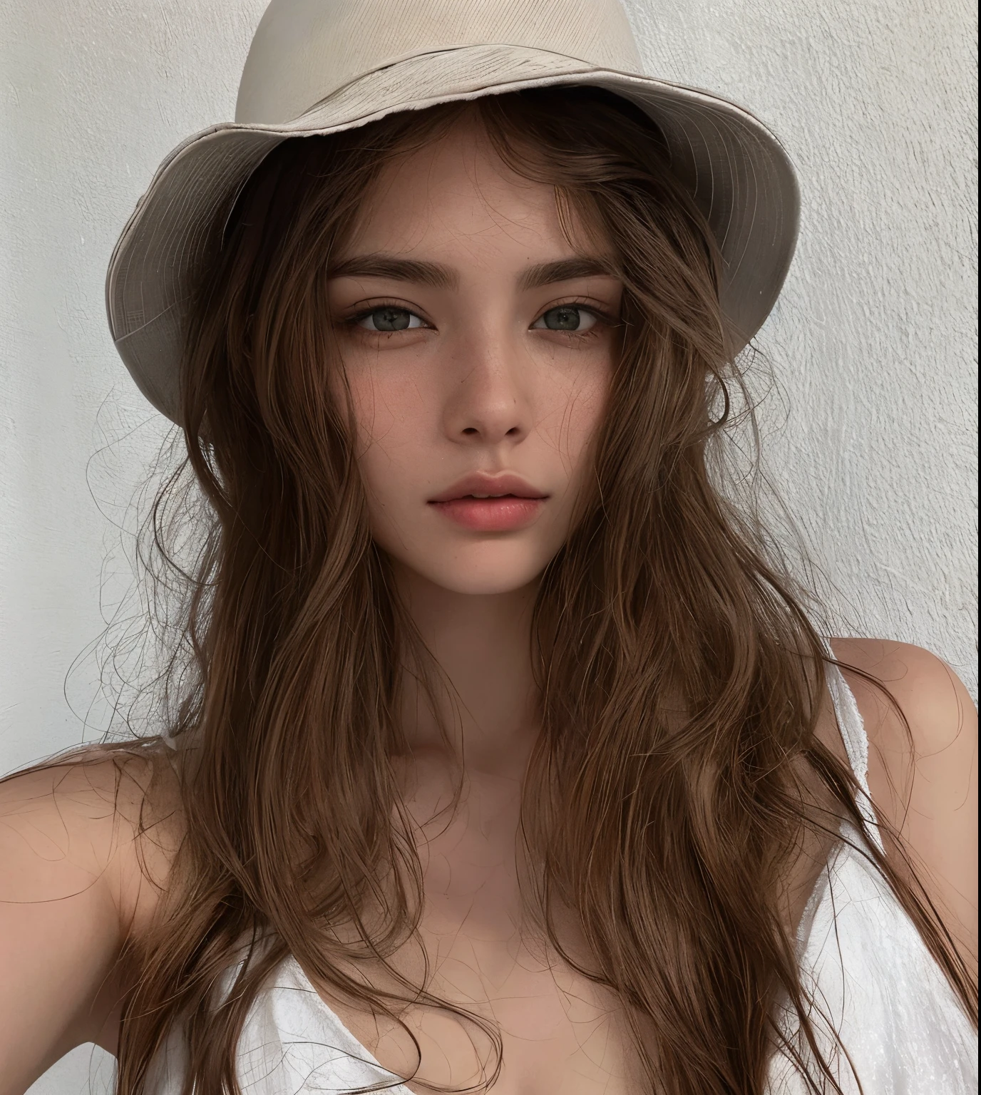 Mujer arafed con pelo largo con sombrero y camiseta blanca., Hermosa modelo joven, sin maquillaje, Anna Nikolanova aka Newmilky, Cara perfecta ), Modelo muy bonita, con sombrero, angelina stroganova, Modelo de Instagram, 2 4  old female model, 🤤 girl portrait, Sin maquillaje cabello ondulado, cara extremadamente hermosa, Hermosos rasgos de cara fina