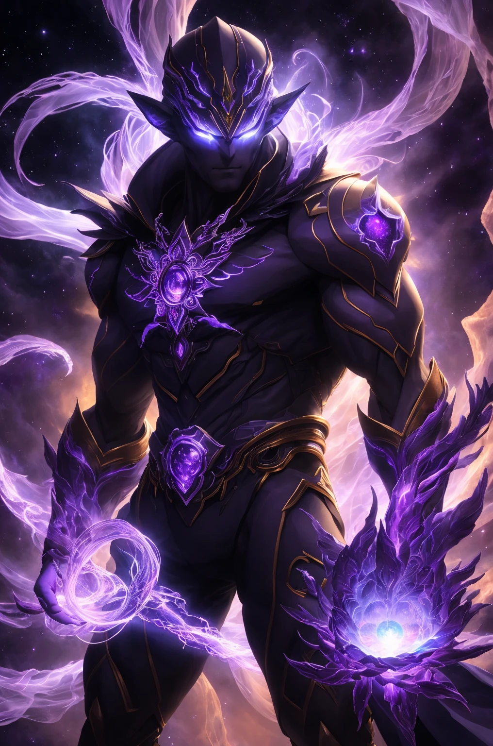 "Create an ultra-detailed, best quality, high-resolution masterpiece depicting an umbral elemental with an inhumanoid figure seeping with purple energy" perfect shadows, high quality shading, photorealistic,