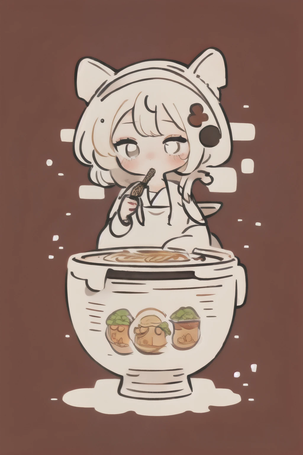 Girl eating ramen noodles, cute, delicious