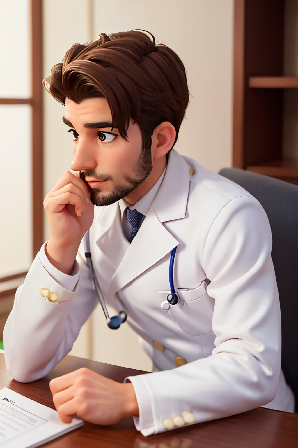 Homem de terno branco e gravata sentado em uma mesa, foto de um homem, sitting at desk, wearing a medical suit, foto corporativa, homem bonito, retrato profissional hd, wearing white doctors suit, sentado em uma mesa, uma foto de um homem, bonito e atraente, foto de perfil profissional, homem atraente, sitting behind desk