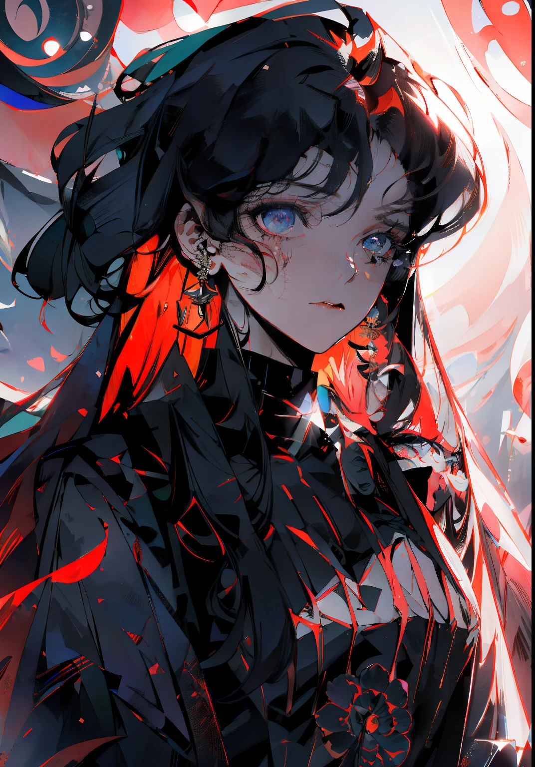 (best quality,4k,8k,highres,masterpiece:1.2),ultra-detailed,(realistic,photorealistic,photo-realistic:1.37),red hair, black clothes, intense gaze, vibrant energy, striking contrast, flowing red locks, mysterious aura, dynamic pose, dramatic lighting, fierce expression, powerful presence, sleek design, dark background, cinematic composition, intricate details, dramatic shadows, rich textures, enigmatic atmosphere, captivating beauty