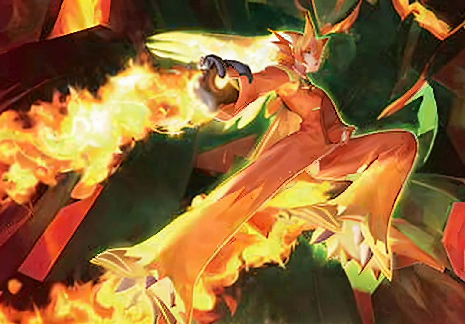 Close up of Pokemon character with fire in the air, Fire type, mega legendary, There is firepower, firebreathing dragon, appears as the fire goddess, fire force, flame conjuring, the fire king, flame conjuring armored, (firey), Fiery, energetic, marco the phoenix, she has fire powers, Misty, buizel and human fusion