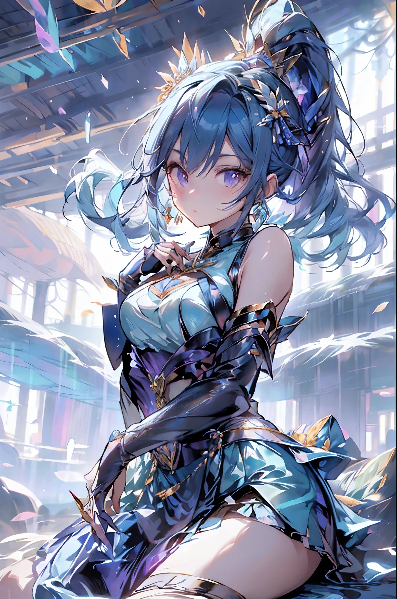 masterpiece, (photorealistic:1.5), best quality, beautiful lighting, real life,
ganyu \(genshin impact\), 1girl, ahoge, architecture, bangs, bare shoulders, bell, black gloves, black pantyhose, (blue hair), blush, breasts, chinese knot, detached sleeves, east asian architecture, flower knot, gloves, horns, long hair, looking at viewer, medium breasts, neck bell, night, outdoors, pantyhose, purple eyes, sidelocks, solo, tassel, white sleeves, (ulzzang-6500:0.5)
, intricate, high detail, sharp focus, dramatic, beautiful girl , (RAW photo, 8k uhd, film grain), caustics, subsurface scattering, reflections