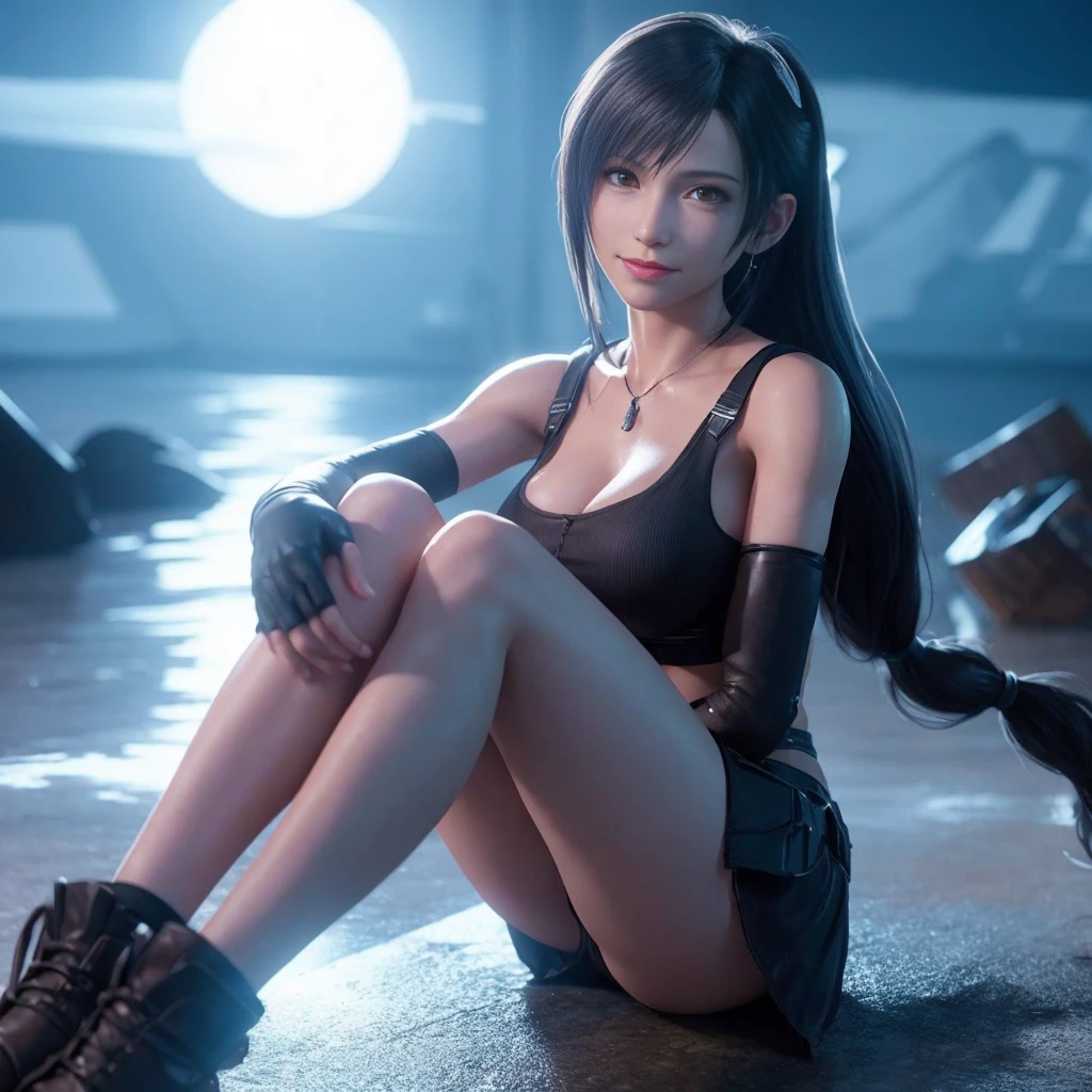 Tifa Lockhart, rosto delicado, rosto detalhado, Sweet smile expression, corpo perfeito, textura ultra realista