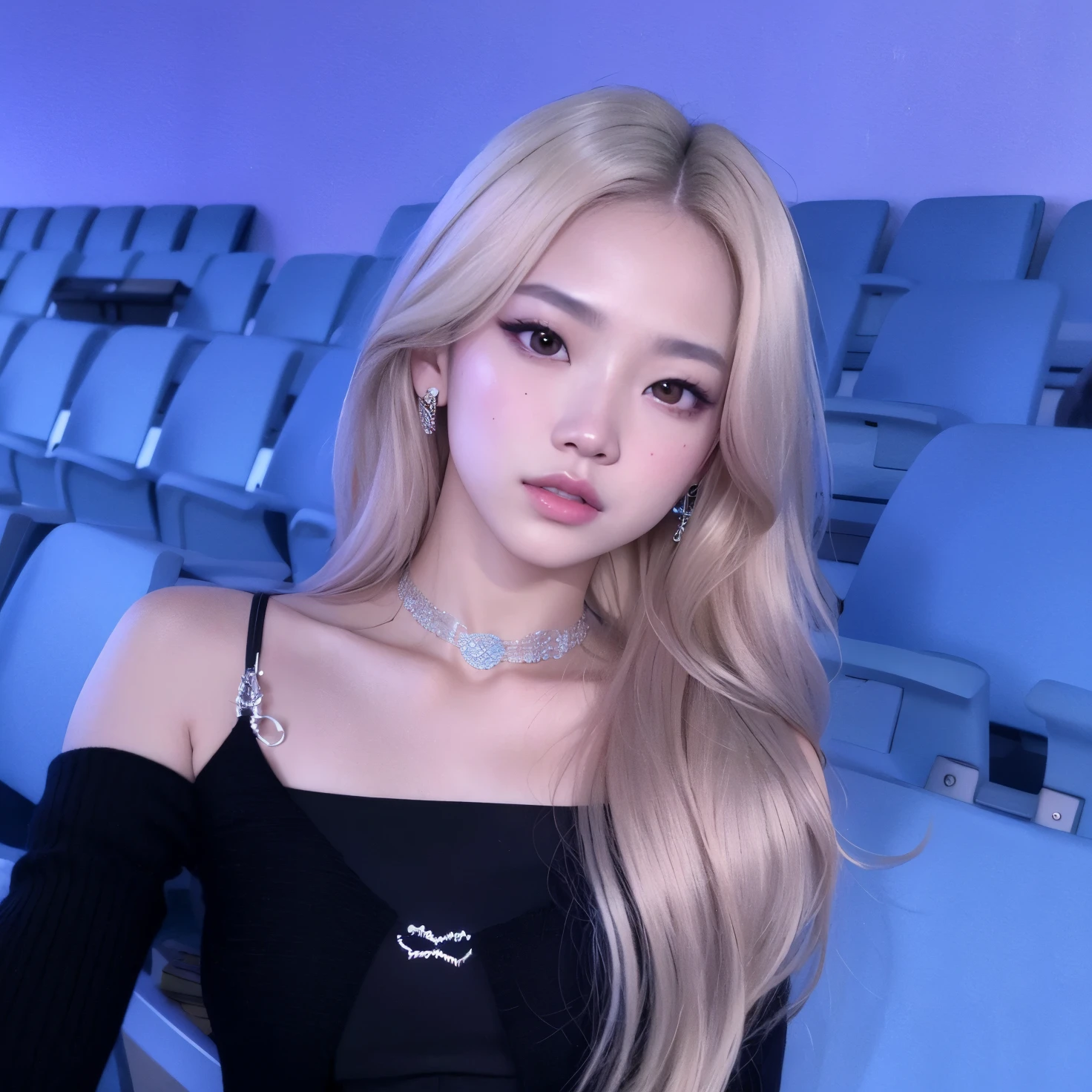 Un primer plano de una mujer con cabello largo y rubio con un vestido negro, Retrato de Jossi de Blackpink, Imagen filtrada, Jinyoung Shin, Parque Roseanne de Blackpink, Heonhwa Choe, Jaeyeon Nam, JIA, Foto de perfil de la foto de cabeza, Taejune Kim, Lalisa Manobal, Jossi de Blackpink, Sun Yunjoo, Retrato Jisoo Blackpink