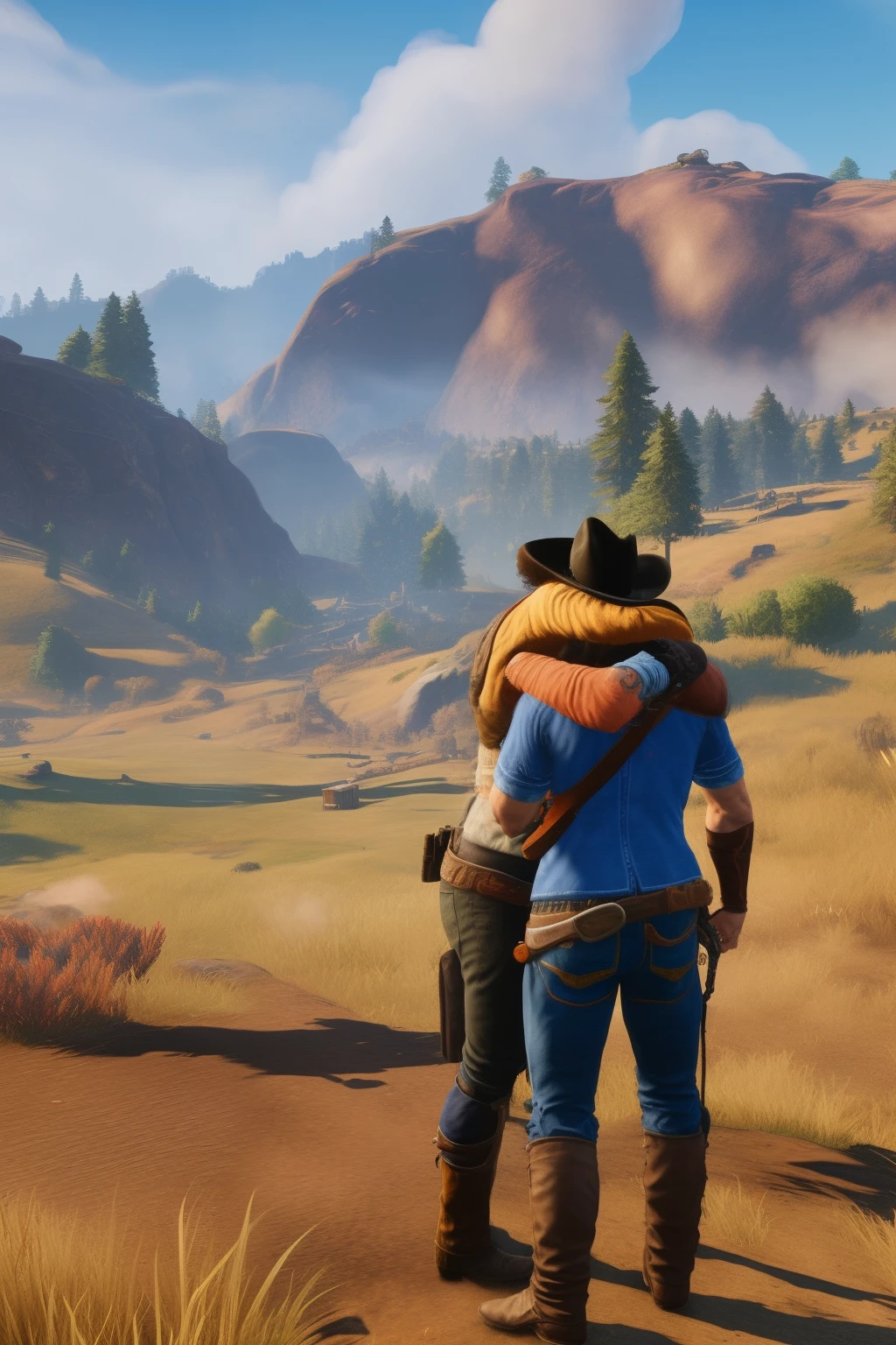 Arthur Morgan hugging Garfield