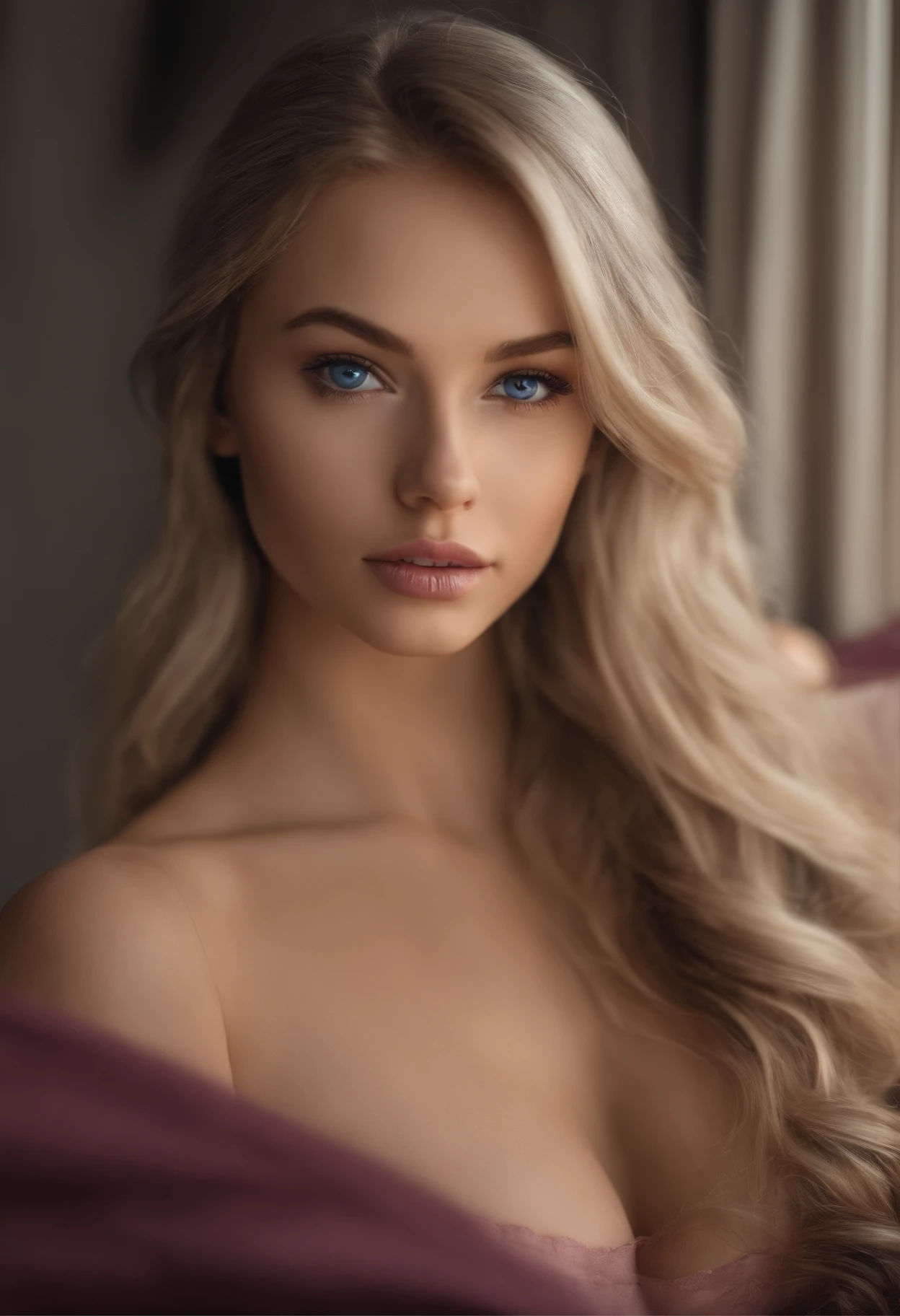 arafed woman fully , sexy girl with blue eyes, ultra realistic, meticulously detailed, portrait sophie mudd, blonde hair and large eyes, selfie of a young woman, bedroom eyes, violet myers, without makeup, natural makeup, looking directly at the camera, face with artgram, subtle makeup, stunning full body shot outside, large size bust