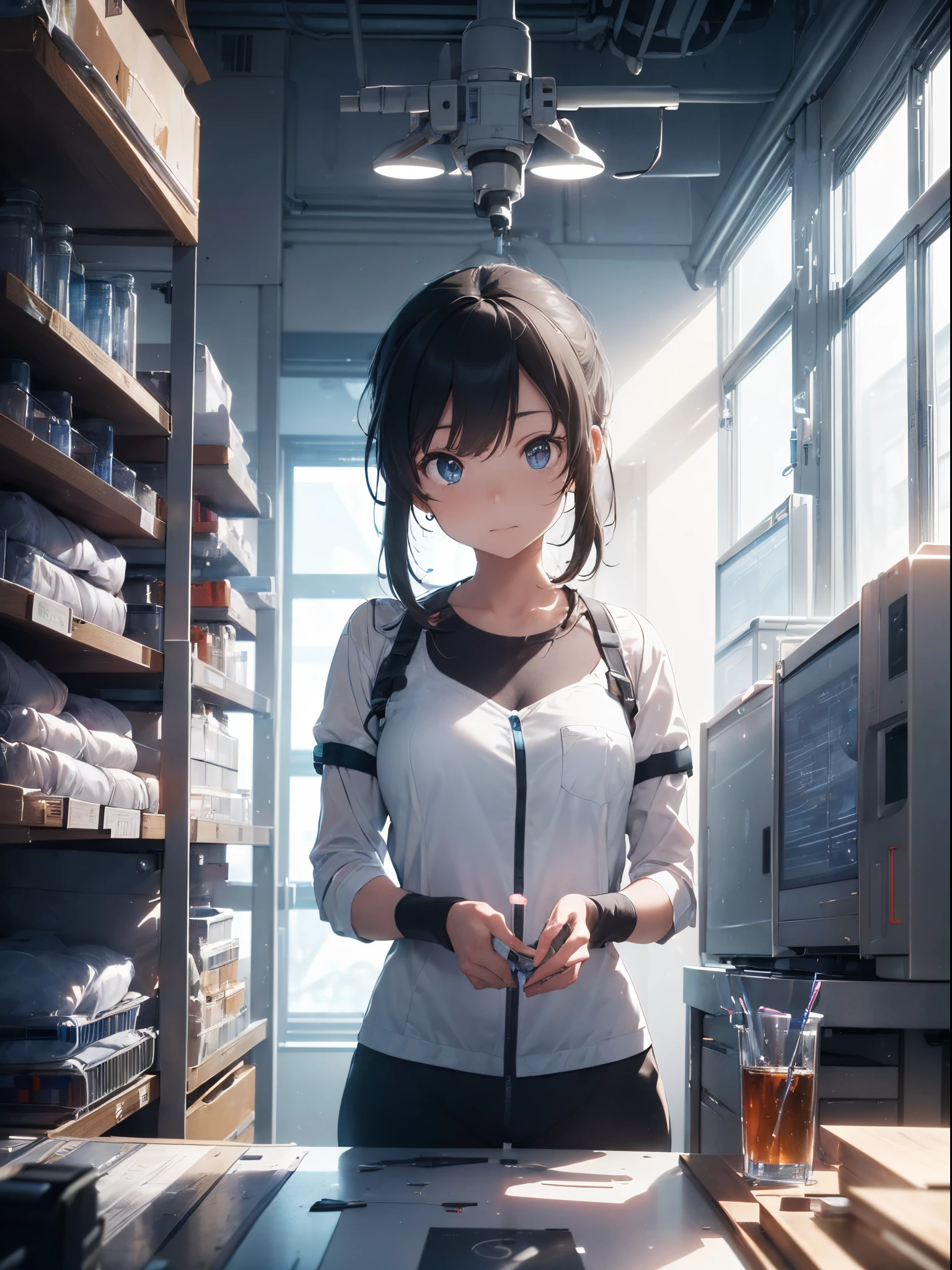 (Beautuful Women, labo, biotechnology research, genome sequencing, advanced technique:1.1), (Futuristic, scientific fiction:1.2), (computer generated, Digital Rendering), (Bright, sterile environment), (container containing liquid, High-tech equipment), (microscope, DNA base decoding device), (Intense laboratory lighting), (Scientific precision), (Complex genetic structure), (Vibrant, Futuristic colors), (detailed facial features), (modern laboratory equipment), (laboratory assistant), (State-of-the-art research facilities), (Advanced genetic engineering technology), (Cutting-edge technology), (hight resolution, 3D Visuals), (Life Sciences Innovation), (Attention to detail), (Subtle scientific symbolism), (Dynamic perspective), (sleek, Modern architecture), (Breakthroughs in bioengineering), (Pioneering scientific discoveries), (Genetic manipulation), (funny science experiments), (Accuracy in every movement), (Biosafety Protocols), (biomedical innovation), (Scientific Collaboration), (Unraveling the mysteries of DNA), (revolutionary advances in genetics), (The intersection of beauty and science), (Convergence of art and technology),