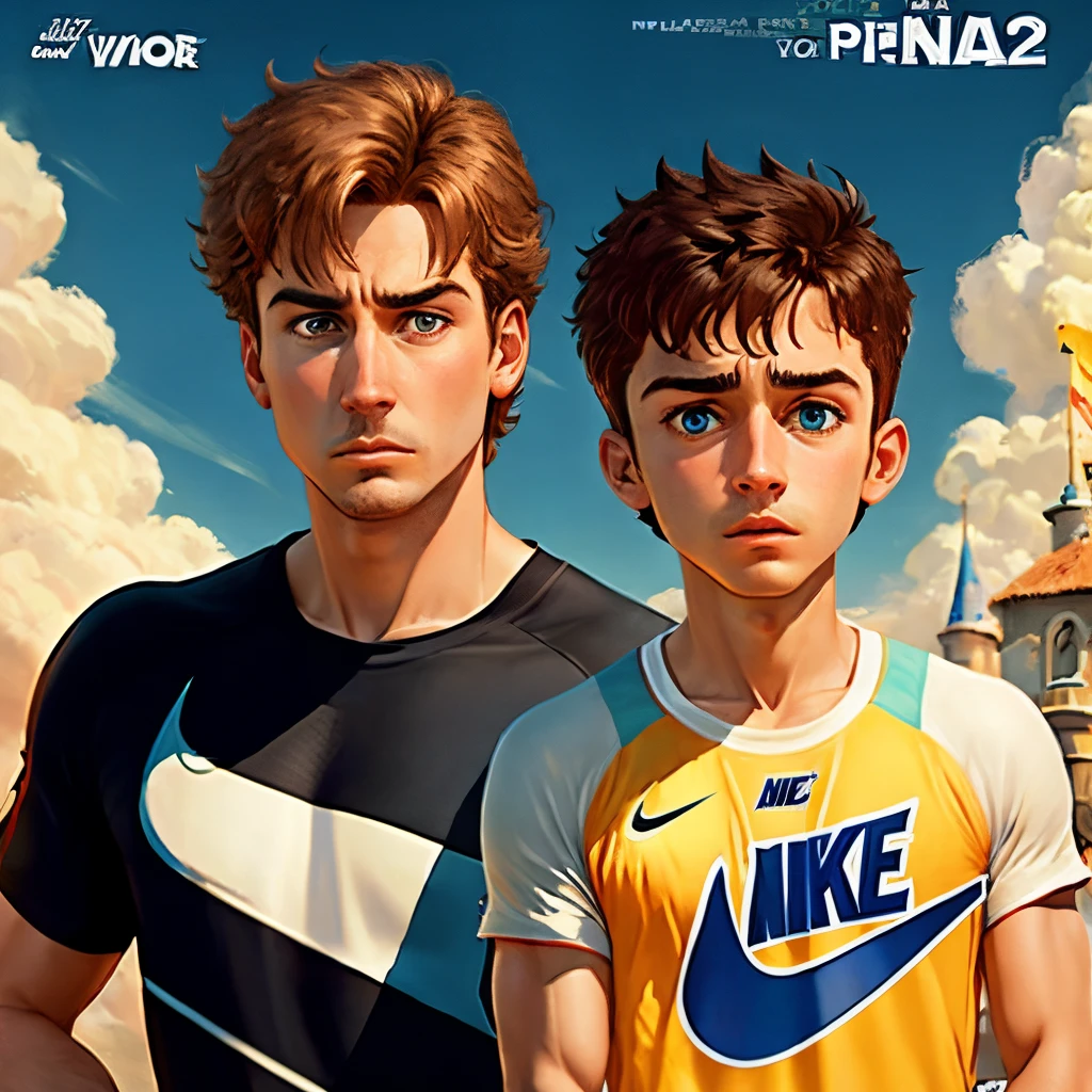 Disney pixar movie poster the name of the movie is "Pečo u filmu" put a character he is clean shaven with short hair he is wearing a nike tech flecce