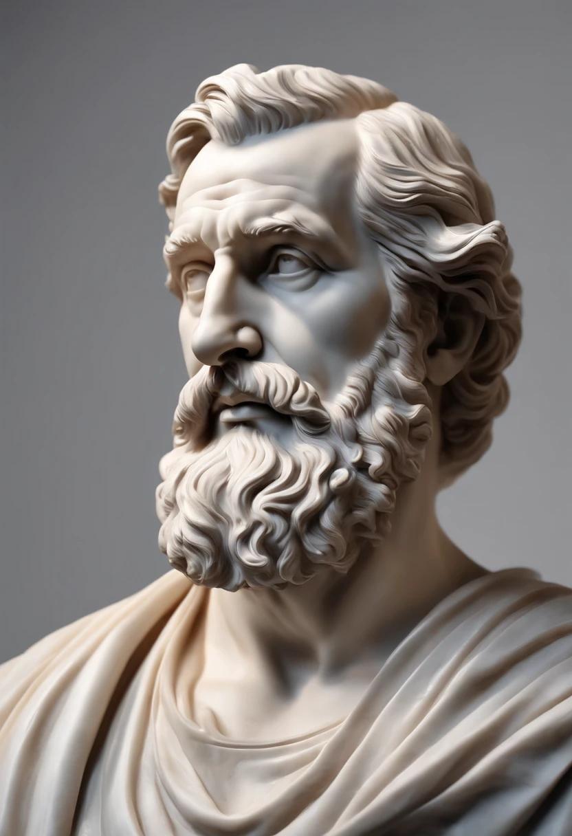 hyper realistic image, extremely detailed down to the smallest details,
a close up of a statue of a man with a beard, a marble sculpture inspired by Gian Lorenzo Bernini, Featured on Zbrush Central, Baroque, 8k realistic Bernini sculpture, classical marble sculpture, classical sculpture, cgi clay sculpture, 3d carved marble sculpture, stoic face, Bernini, Roman face, Zeus portrait, Greek deity portrait sculpture