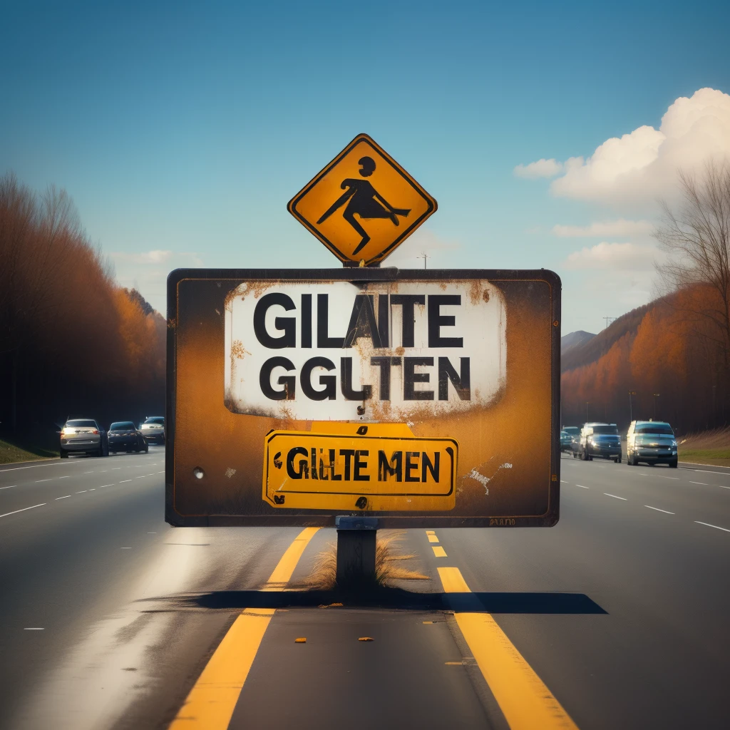 Traffic sign with the phrase "hate gluten" with several gunshot holes
