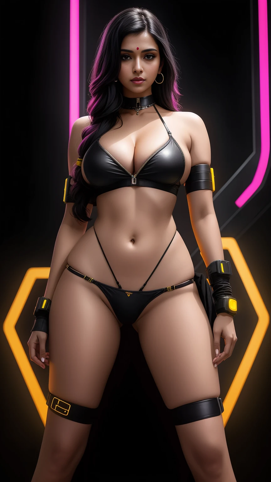 there is Mia Khalifa, bending over, ((ass to camera:1.6)), 3 d neon art of a woman's body, neon-noir background, cyberpunk femme fatale, seductive cyberpunk dark fantasy, cyberpunk strip clubs, cyberpunk 20 y. o model girl, oppai cyberpunk, banner, high definition cgsociety, cgsociety masterpiece, trending on cgstation, kda, random hair, looking at camera, gigantic breasts, cleavage, (high detailed skin:1.2), 8k uhd, dslr, super lighting, high quality, film grain, high res, highly detailed, hyper realistic, beautiful face, beautiful body, beautiful eyes nose lips, alluring expression, very bold, upper boobs visible, full body photo, standing legs apart, pale translucent glowing skin, most beautiful face, cute, (well defined pubic hair:1.2)), (dark plain black background:1.4))