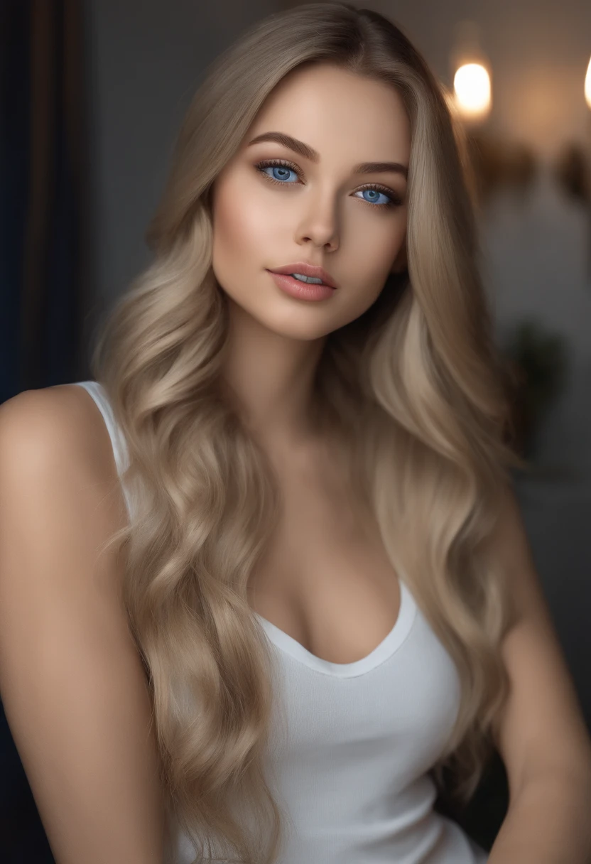 arafed woman fully , sexy girl with blue eyes, ultra realistic, meticulously detailed, portrait sophie mudd, blonde hair and large eyes, selfie of a young woman, bedroom eyes, violet myers, without makeup, natural makeup, looking directly at the camera, face with artgram, subtle makeup, stunning full body shot outside, large size bust