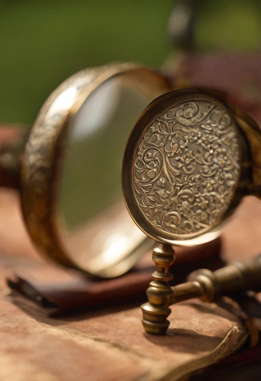 A close-up of a vintage magnifying glass with intricate engravings.,original,being more than six feet tall, very lean, with piercing eyes and a thin hawk-like nose. Holmes's voice was high and occasionally strident.
