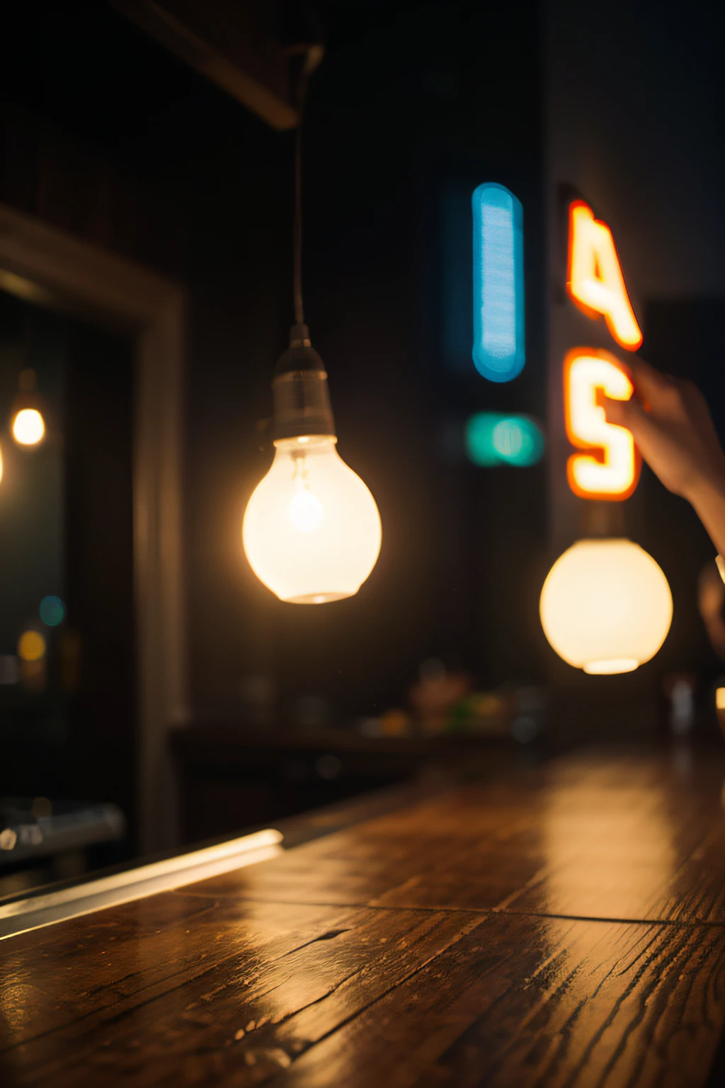 A counter, close up, focus on the counter, with a party background, lights, people dancing, blur background, 4k image, realistic aspect, cinematic, 35 mm lens, f/1.8, highlight lighting, global illumination - -uplight --v4