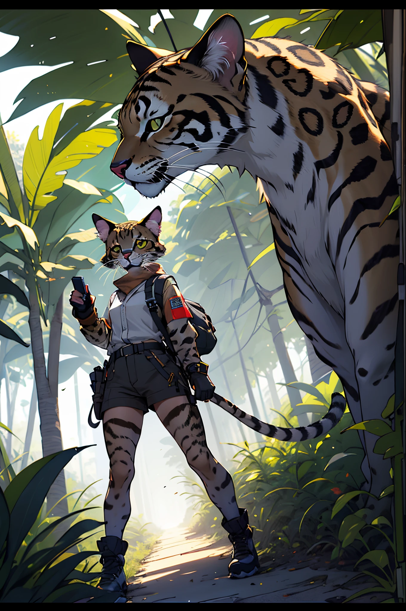 Ocelot cat girl in the jungle