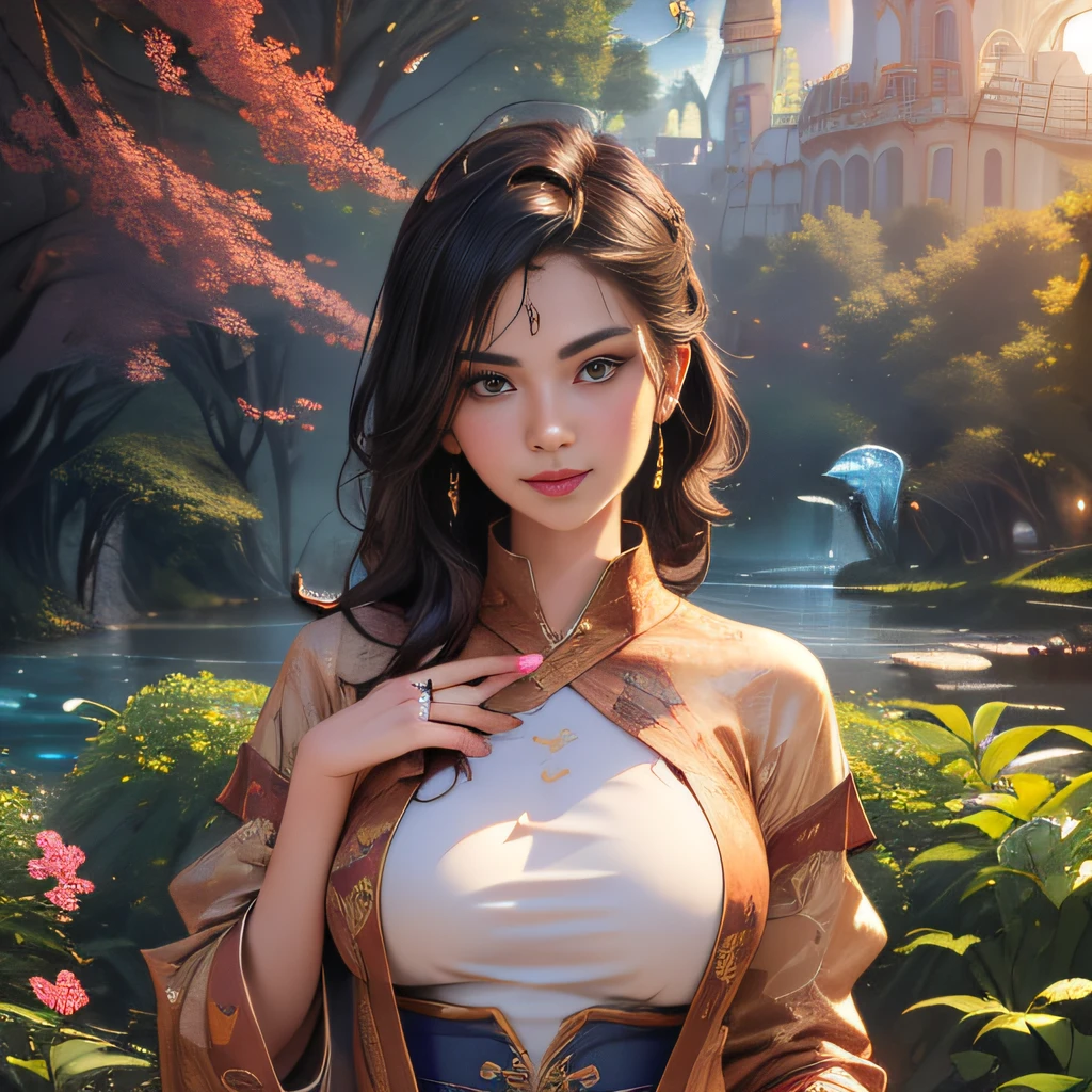 (Extremely detailed 8k wallpaper:2), (photo:2), (38 years old soigne Beautiful girl:2), (gives a lecture to friends:2), detailed (Face and eyes), (hyper realistic:1), (highly detailed:1), (epic realistic:1), rim light, (maximum details:1), cozy, (fullbody:1.3), (looking at viewer:2), (Woman's Attractive Qualities:2), (Attractive Woman:2), (Attractive:2), Smile, Intelligence, Empathy, Gracefulness, Sense of Style, Fitness, Grooming, Optimism, (Sensitivity:2), Sincerity, Romantic Gestures, Playfulness, Fashion Sense, (Sensuality:2), Charm, Modesty, Thoughtfulness, (Femininity:1), Flirtatiousness, Warmth, (Physical attractiveness:2), A beautiful smile, A love of life, strength and power, vulnerability, curiosity, wonder, love, (nature background:2), kawaii, waifu, Beautiful breasts, (attractive body:2), (Beautiful body:2), Beautiful pose, attractive pose, (Beautiful legs:1.0), (Beautiful clothes:1), (classic clothes:2), (elegant clothes:2), (European clothes:2), detailed clothes, (skirt:1), (blouse:1), (provocative pose)